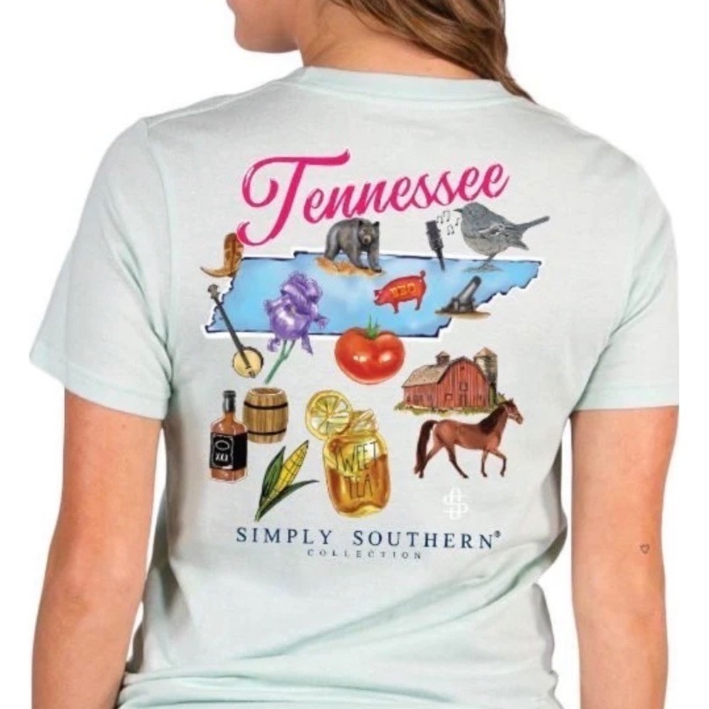 Simply Southern Tennessee State Graphic TShirt Mint Green Short Sleeve NWT Large